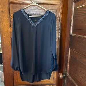 Apt. 9 Women's Navy Blouse with Embellished Neckline
